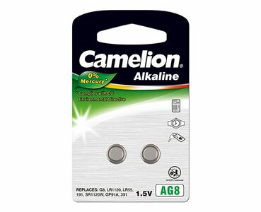  Camelion AG8 alkaline knoopcel (LR55/SR1120W/GP91A), blister 2